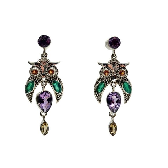 Nicky Butler Owl Earrings Amethyst & Gemstone .925 Sterling Silver New - Picture 1 of 7